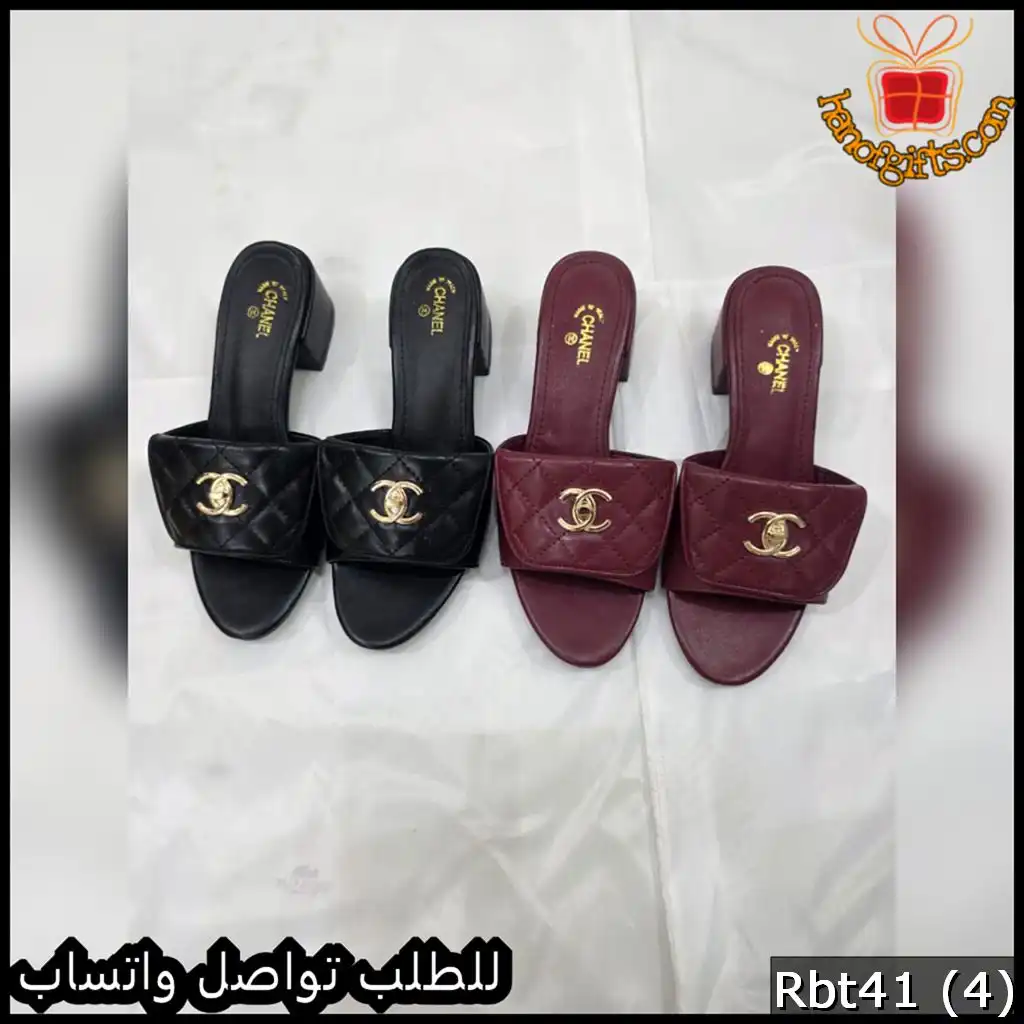 كعب شانيل 5 سنت جلد فاخر باللون الأسود والعنّابي
