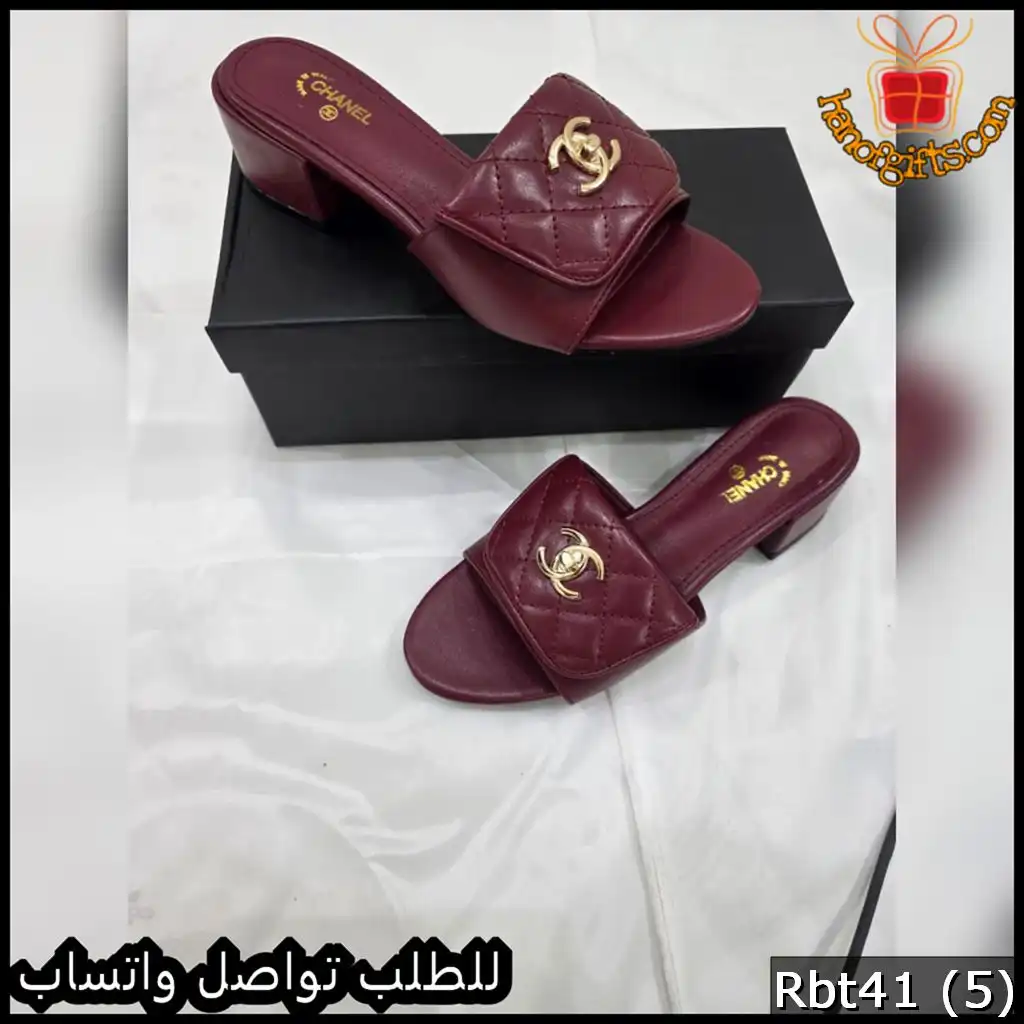 كعب شانيل 5 سنت جلد فاخر باللون الأسود والعنّابي