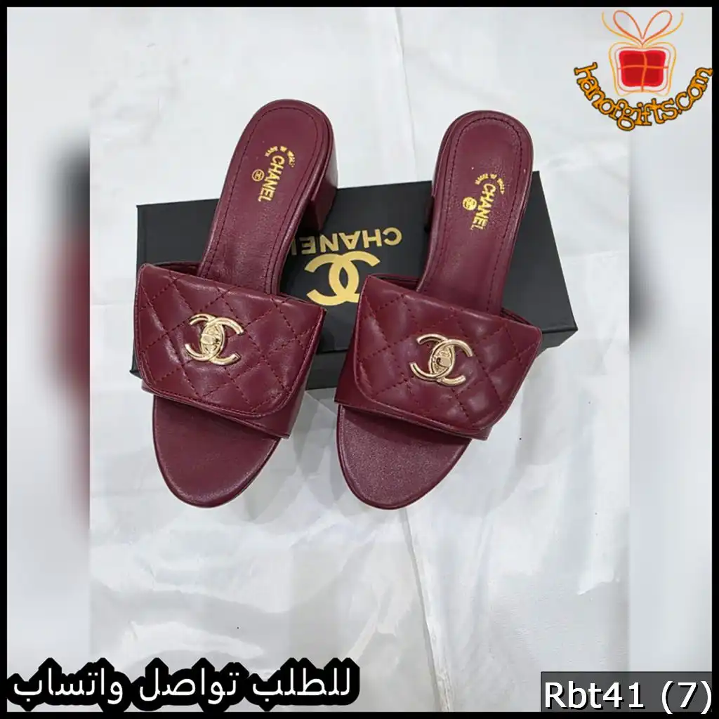 كعب شانيل 5 سنت جلد فاخر باللون الأسود والعنّابي