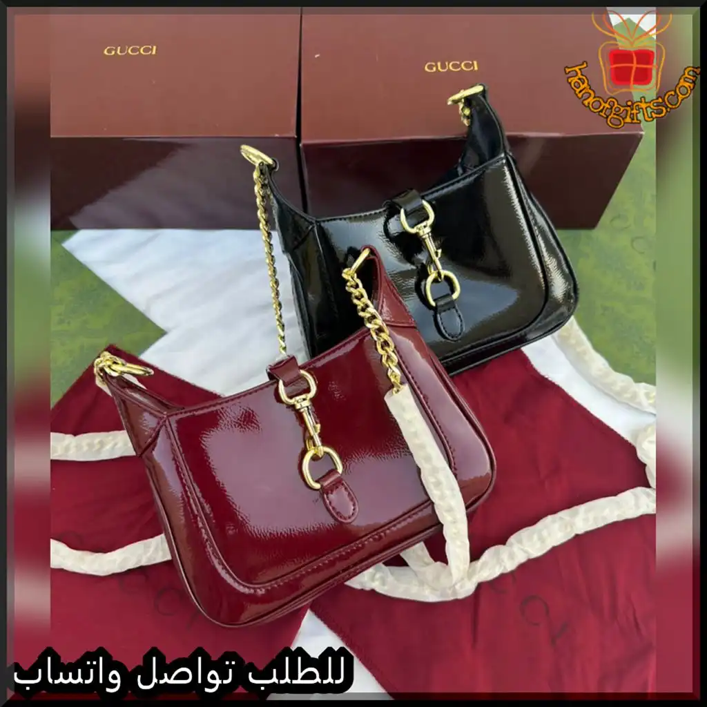 شنطة قوتشي نسائية جلد لامع (اسود - عنابي)