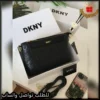 شنطة DKNY جلد أسود بنقشة الماركة