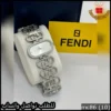 ساعة فندي بمينا فضي وإطار بيضاوي