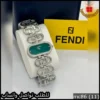 mc86 (11) ساعة فندي نسائية فضي بمينا أخضر