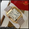 ساعة كارتير سانتوس سير جلد رمادي اطار ذهبي