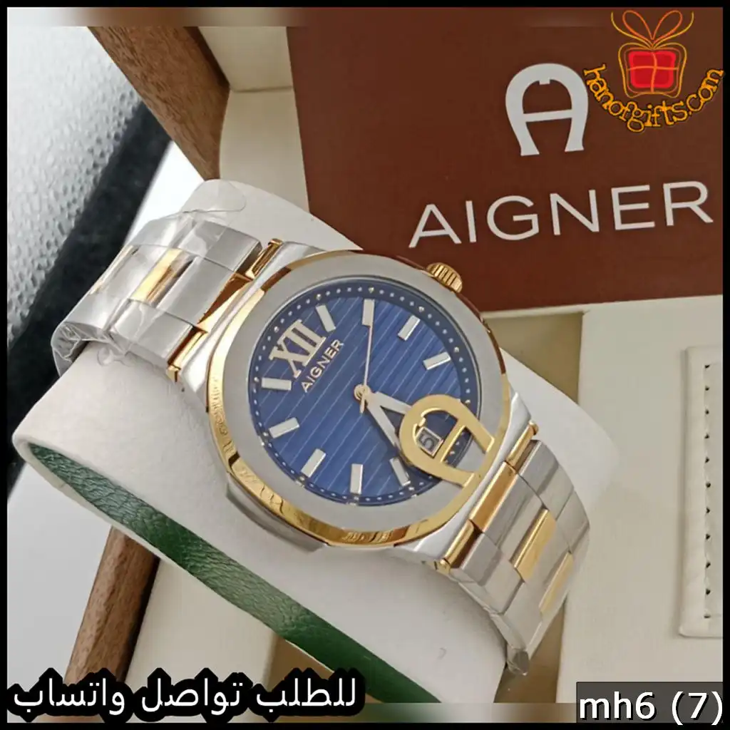 ساعة اقنر بمينا أزرق معدني ولمسات ذهبية