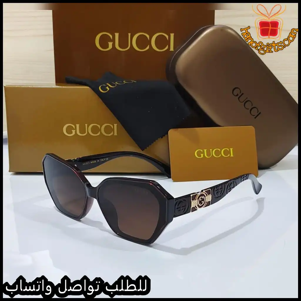 نظارات قوتشي نسائي بإطار أسود وعدسات بنية