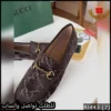 حذاء قوتشي لوفر مخملي بلون بني شوكولاته