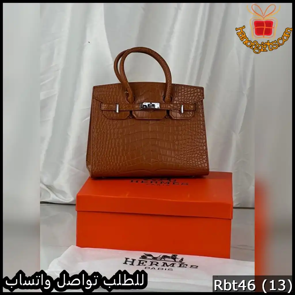 شنطة هرمز بيركن جلد تمساح لون جملي