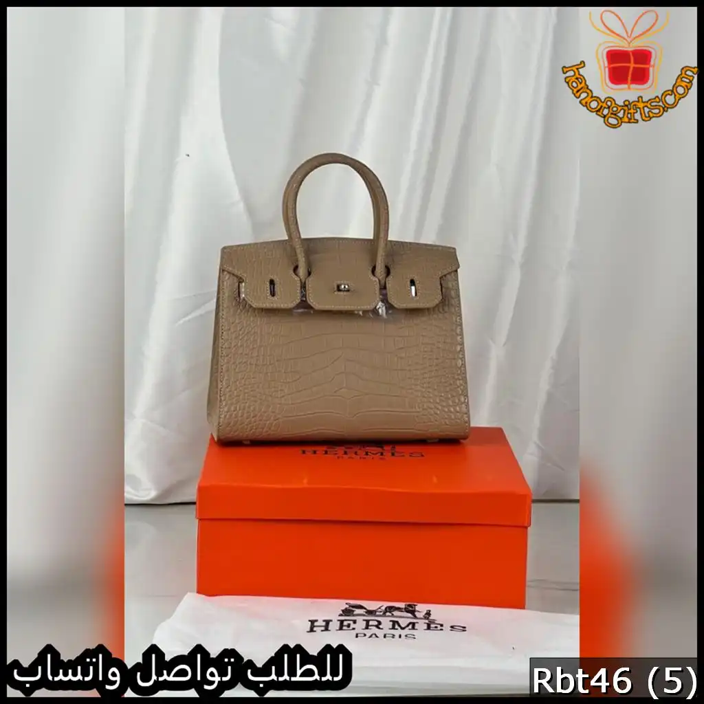 شنطة هرمز بيركن بلون بيج رملي جلد تمساح