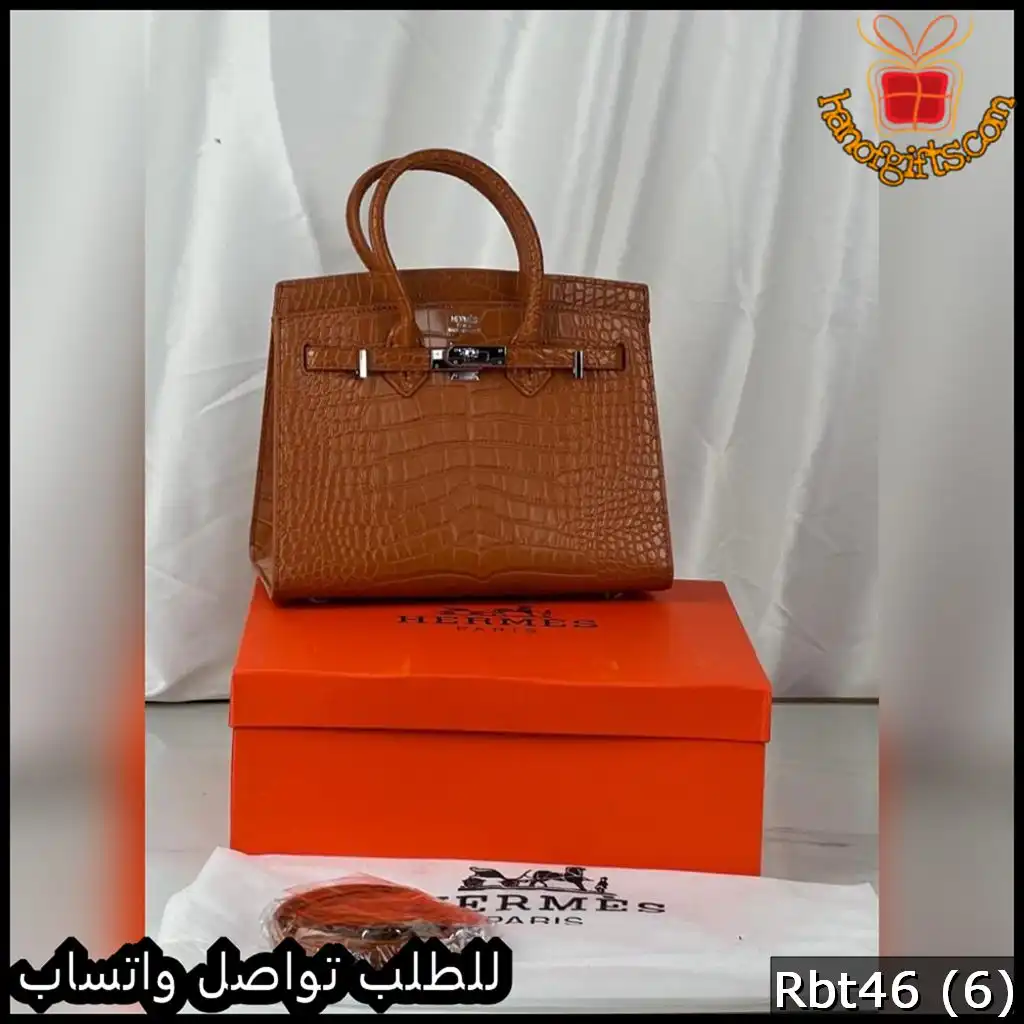 شنطة هرمز بيركن جلد تمساح لون جملي