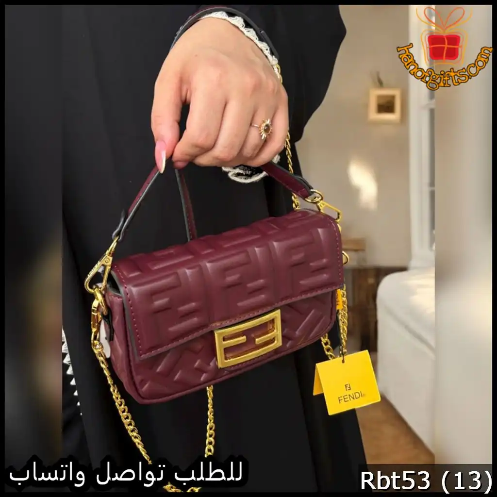 شنطة فندي Fendi Baguette Mini جلد عنابي 5 شنطة فندي Fendi Baguette Mini جلد عنابي