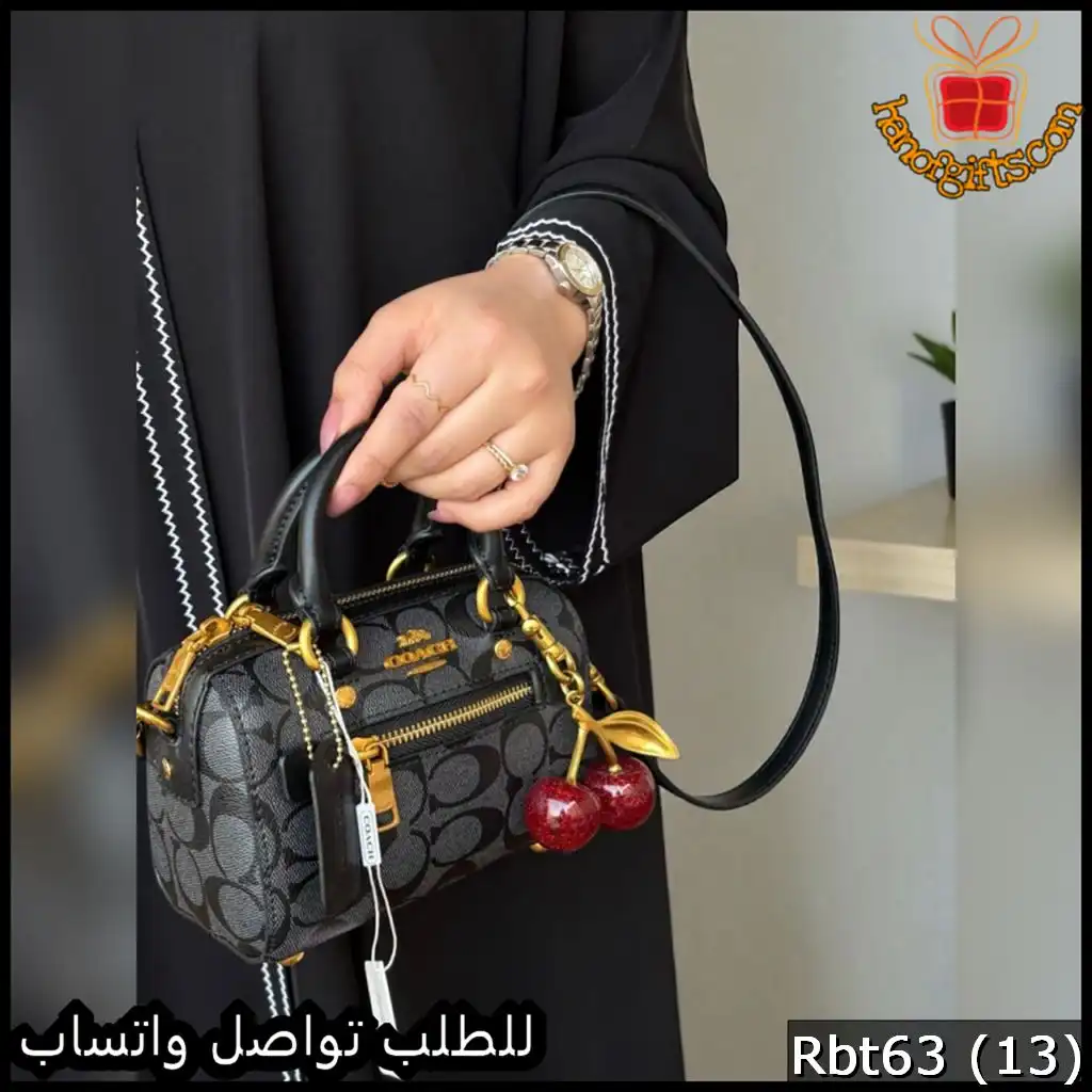 شنطة يد Coach نسائية صغيرة سوداء مع كرز