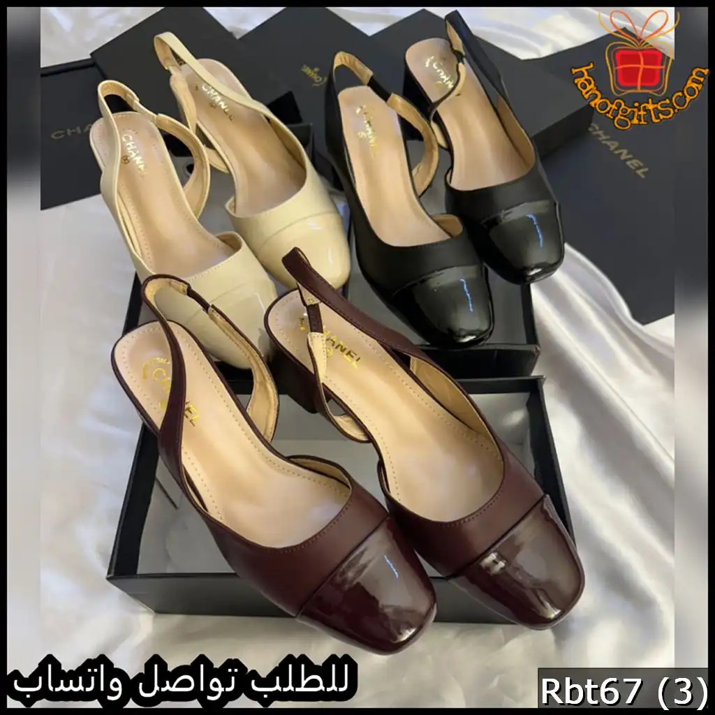 كعب Chanel لون بني شوكولاتي لامع