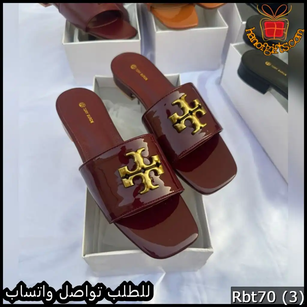 سليبر Tory Burch Patent Logo Slide عنابي