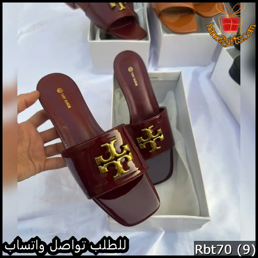 سليبر Tory Burch Patent Logo Slide عنابي
