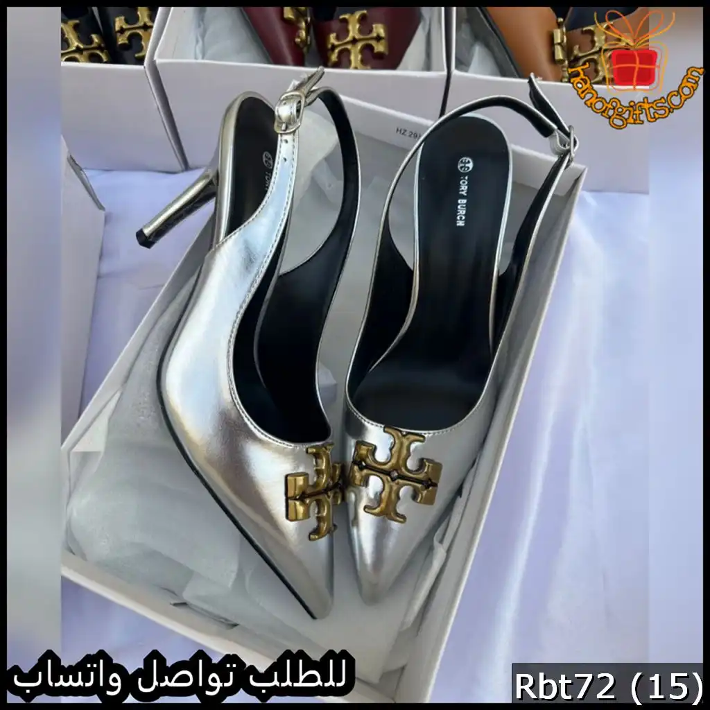 كعب Tory Burch Logo Slingback Metallic فضي