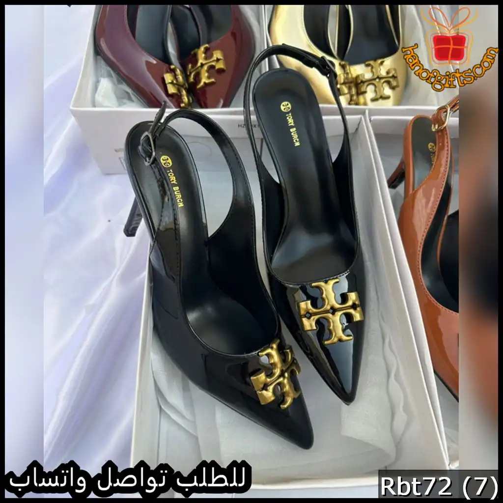 كعب Tory Burch Logo Slingback Patent اسود