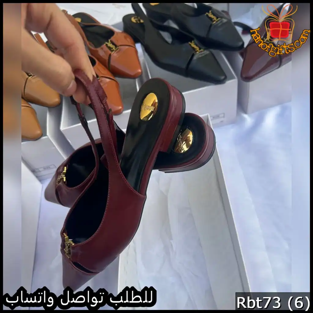 Rbt73 (6) كعب Saint Laurent Le Loafer Slingback عنابي