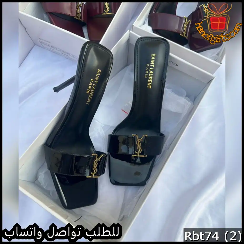كعب Saint Laurent Opyum Patent Slide أسود