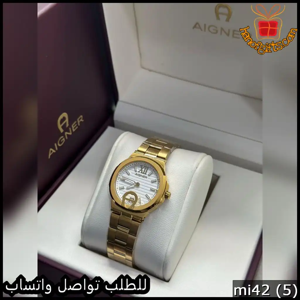 ساعة أقنر النسائية الذهبية ميناء أبيض