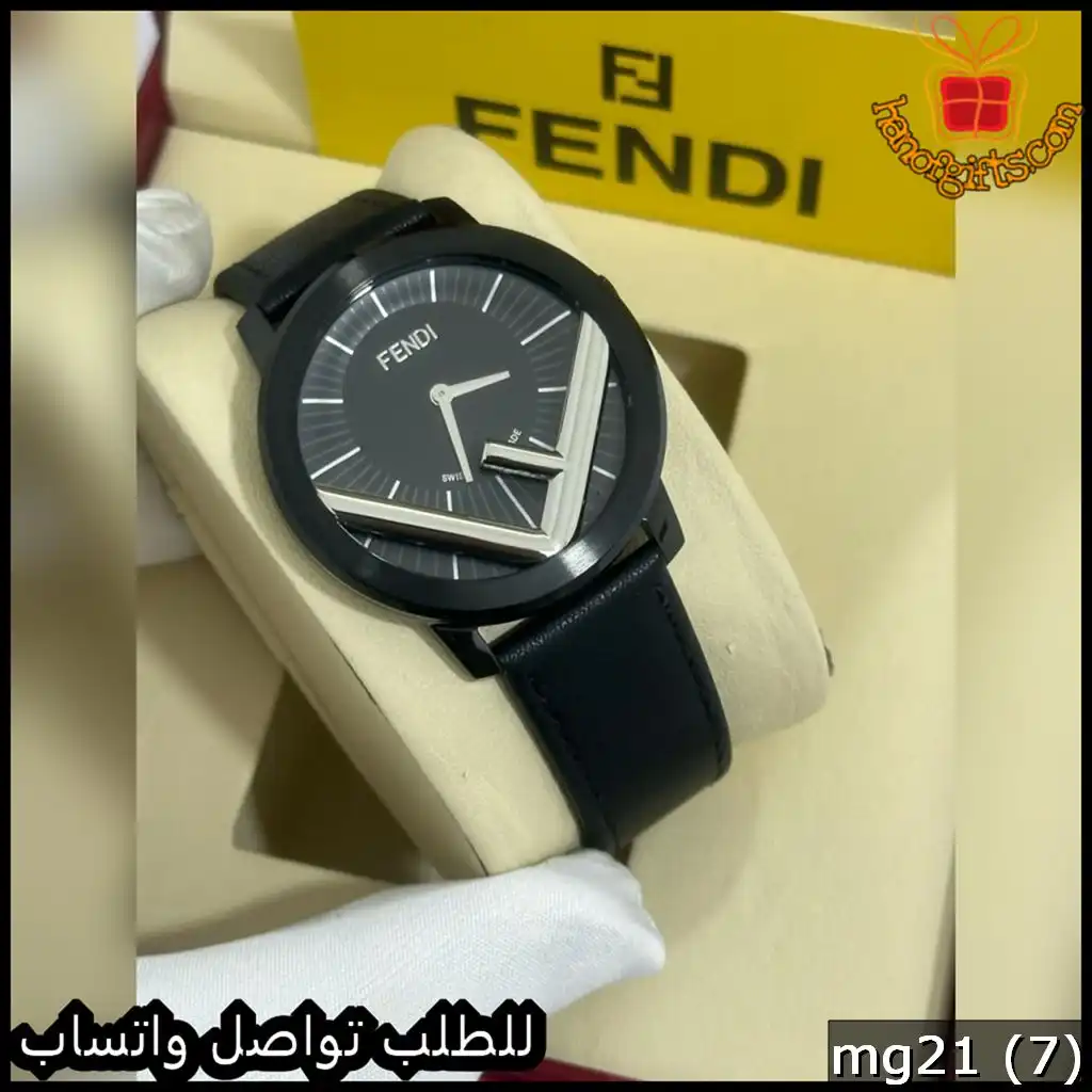 ساعة Fendi رجالية سير جلد اسود