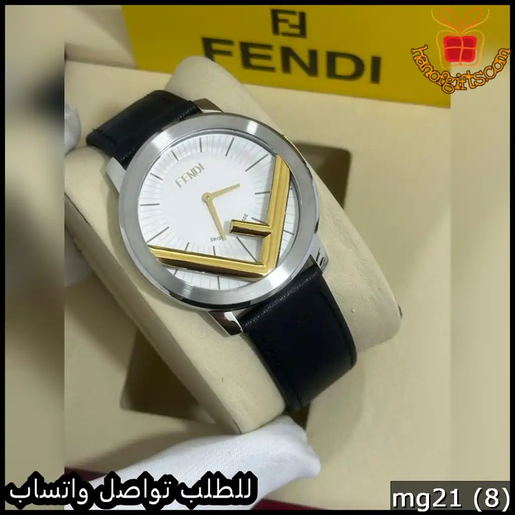 ساعة FENDI رجالية مينا ابيض سير اسود