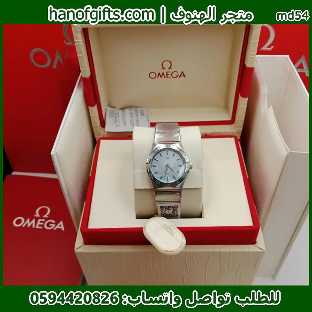 ساعة Omega نسائية ازرق هادئ مؤشرات خطوط
