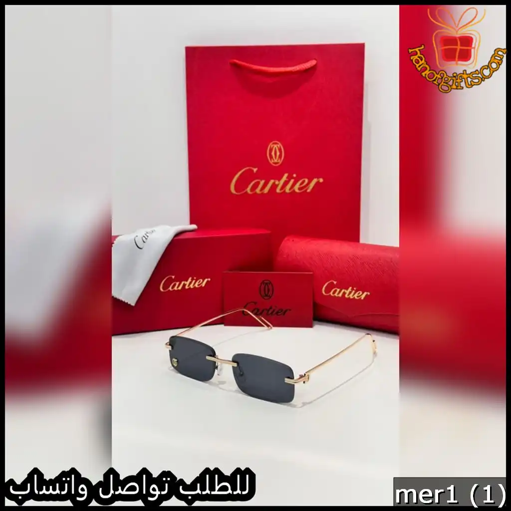 نظارات Cartier رجالية بدون إطار أسود وذهبي