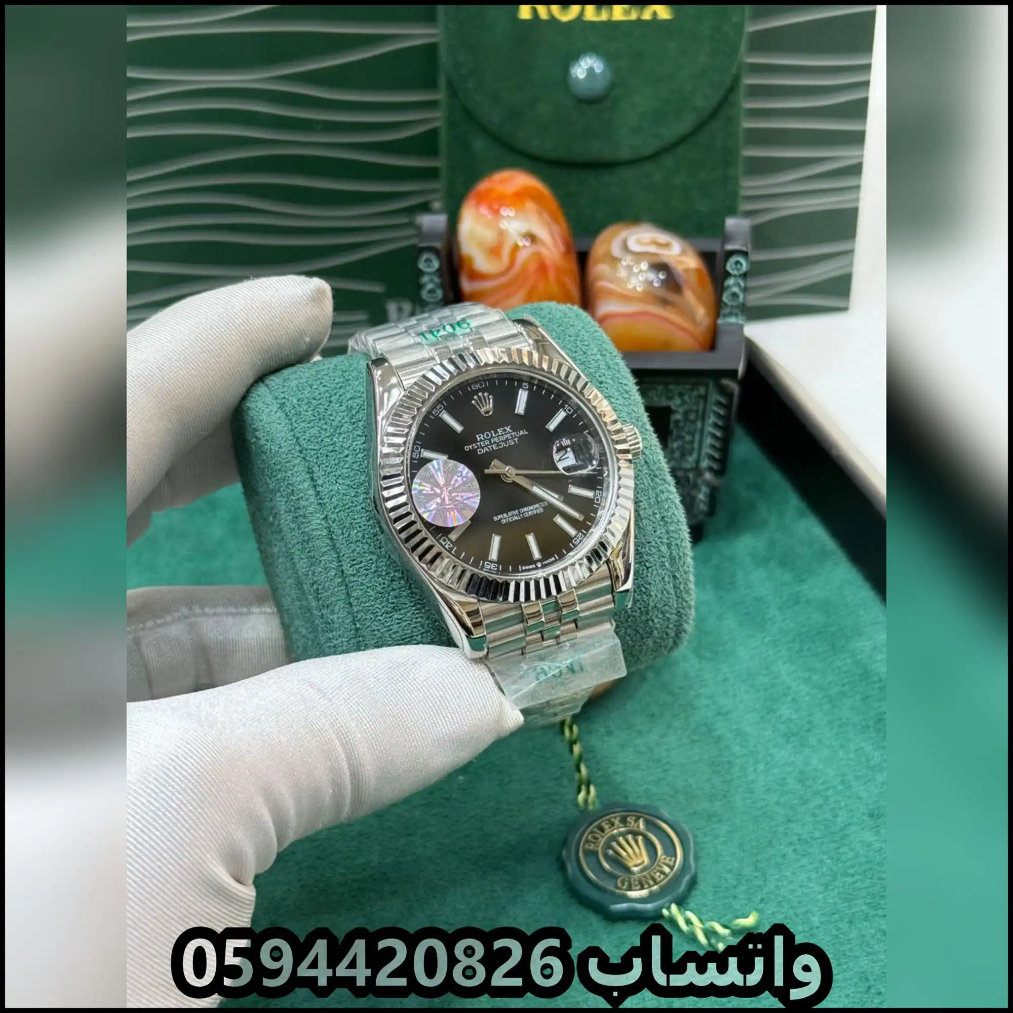 ساعة ديت جست مينا أسود مؤشرات خطوط