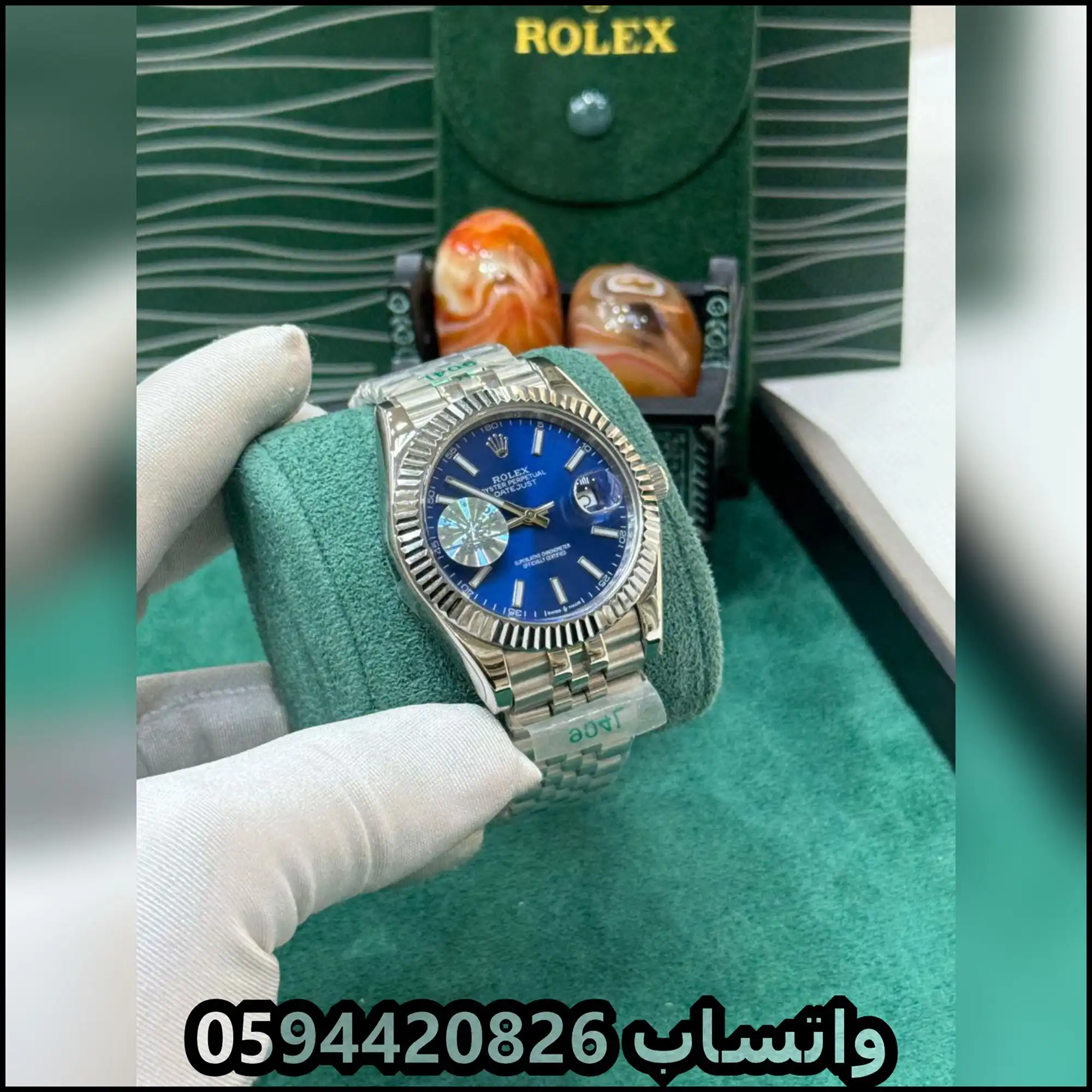 ساعة ديت جست مينا ازرق اطار مخدد