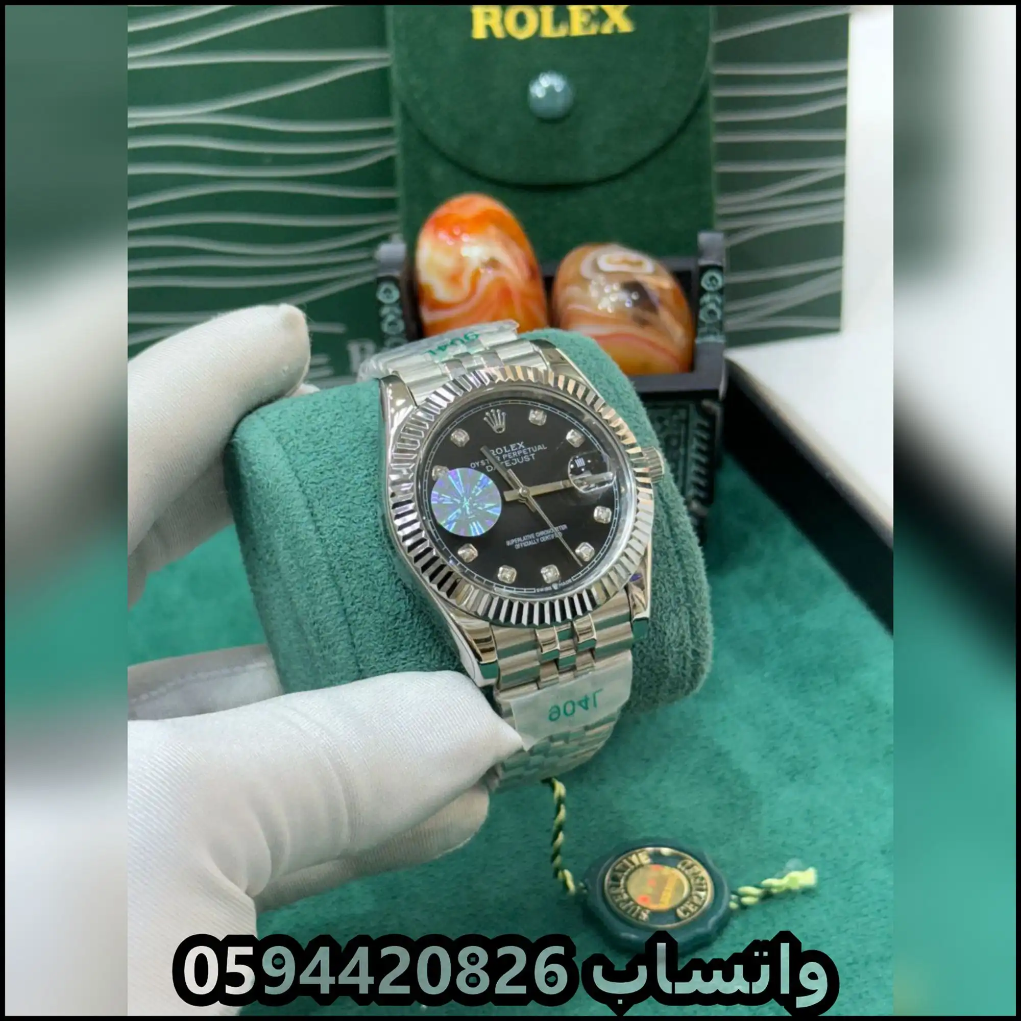 ساعة ديت جست مينا أسود بمؤشرات كريستال