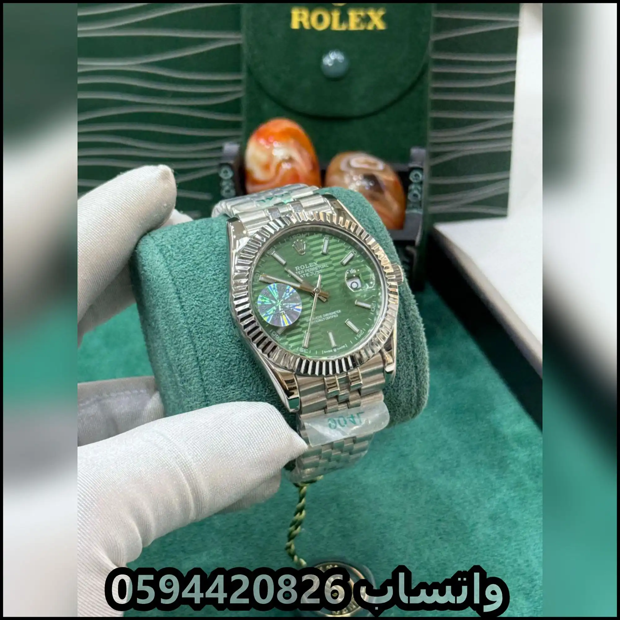 ساعة روليكس ديت جست مينا اخضر خطوط