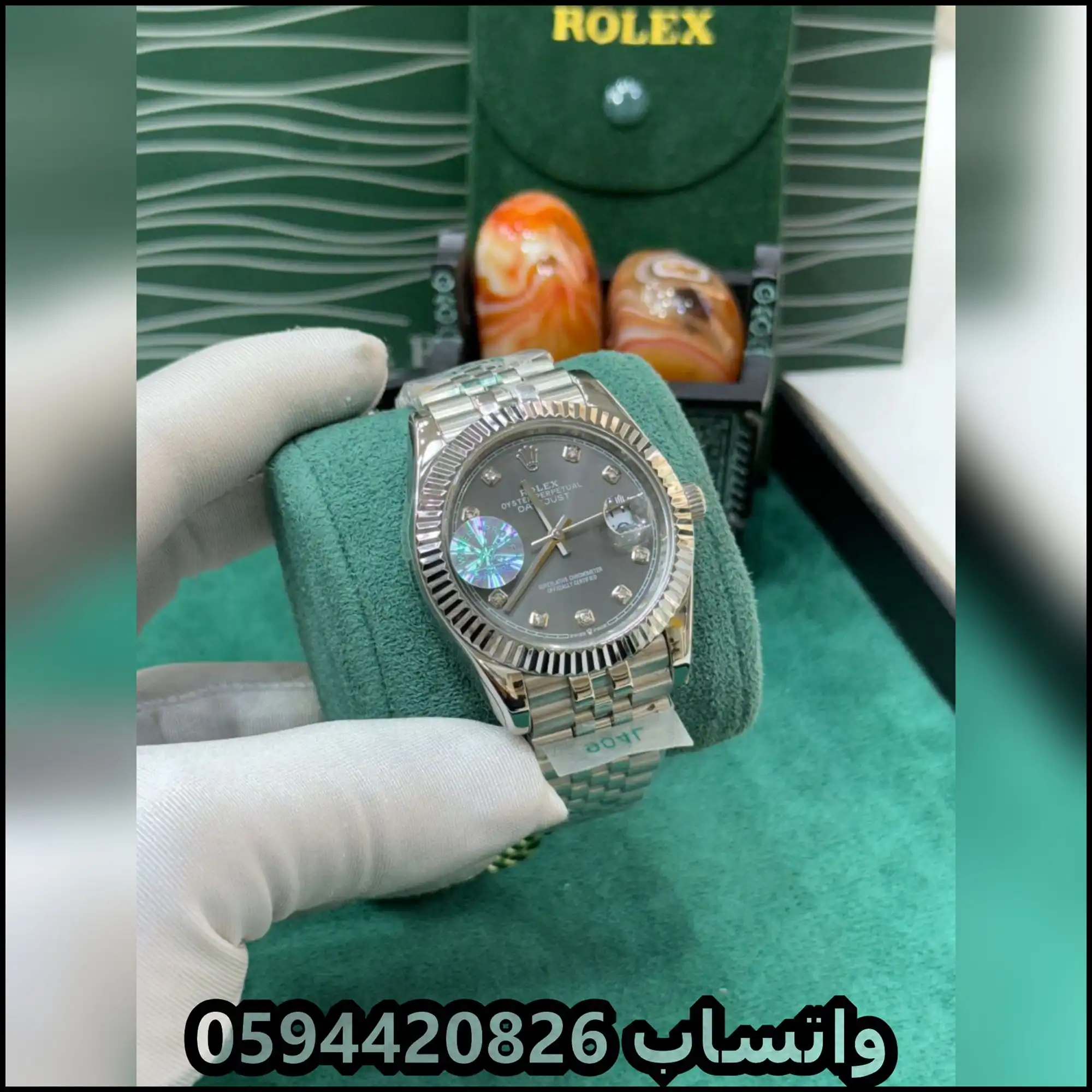 ساعة ديت جست مينا رمادي مؤشرات كريستال