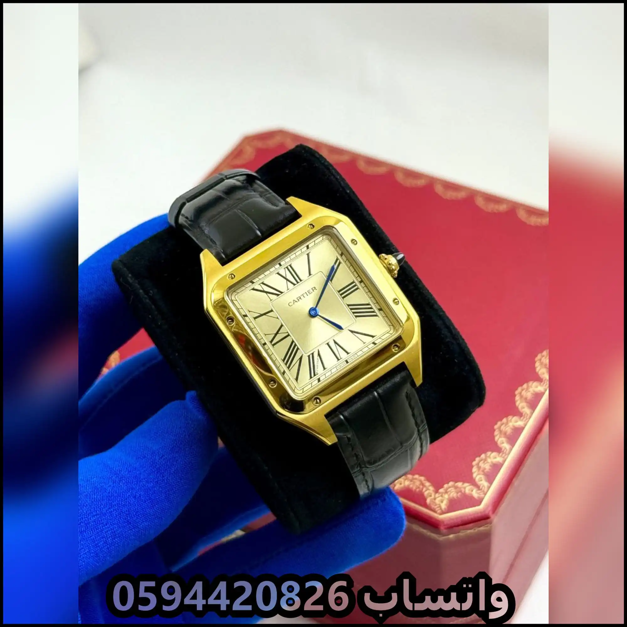 ساعات كارتير سانتوس رجالية جلد اسود مع ذهبي