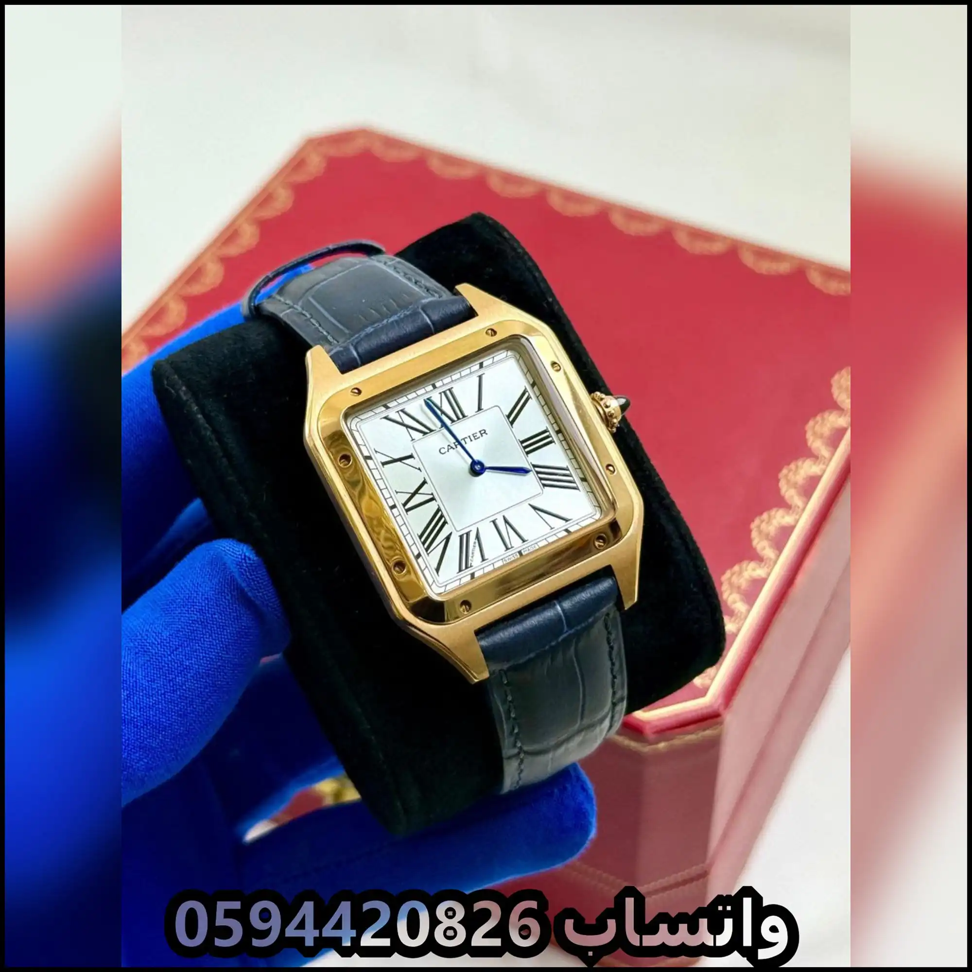 Ja73 (4) ساعات كارتير سانتوس رجالية جلد كحلي