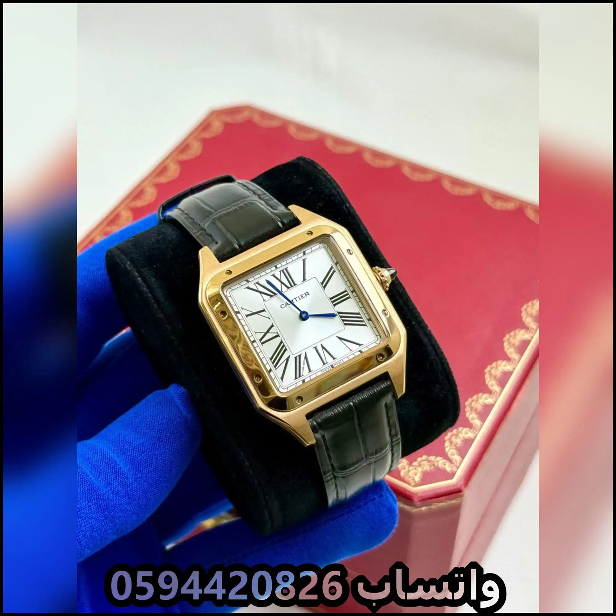 Ja73 (6) ساعات كارتير سانتوس رجالية جلد اسود و اطار ذهبي