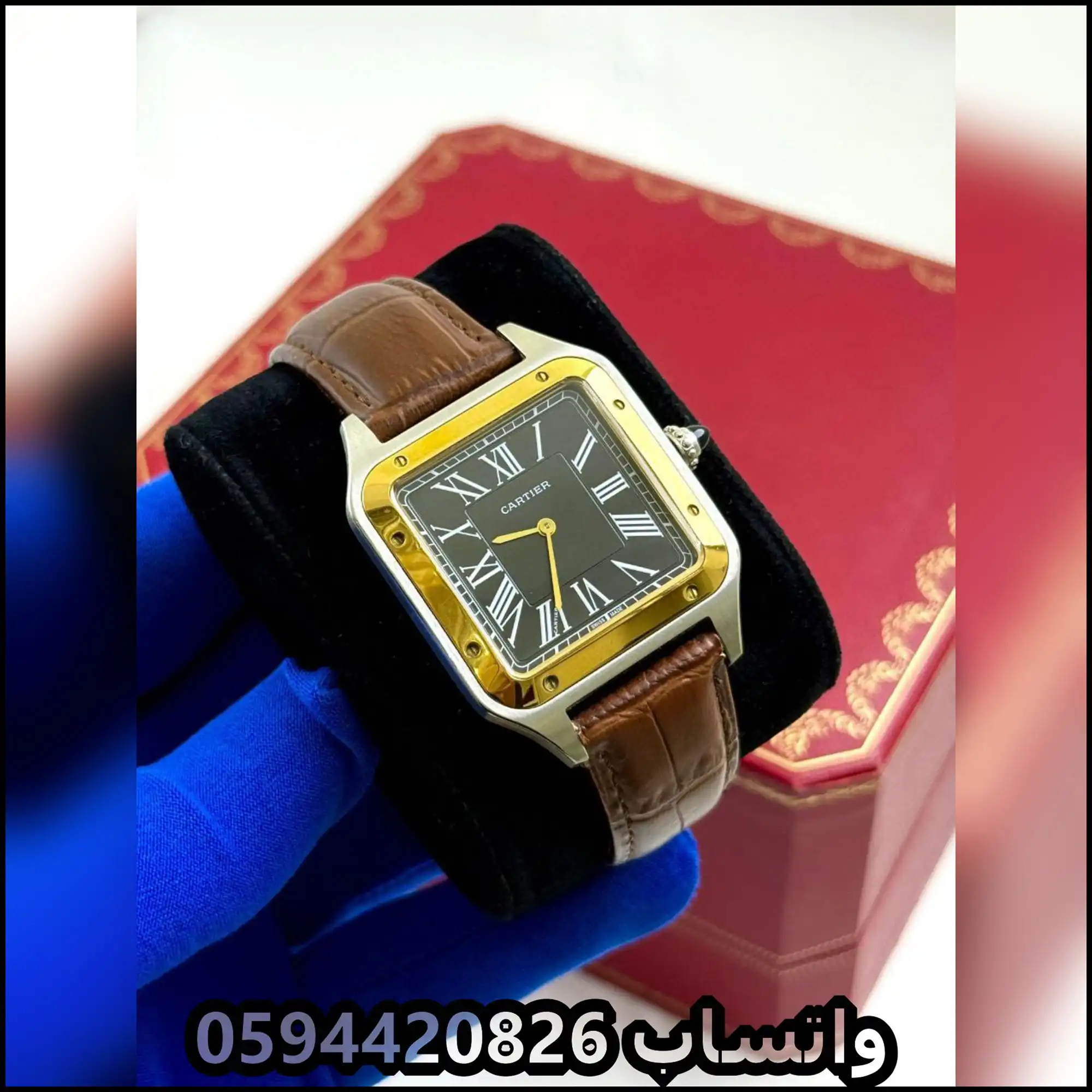 Ja73 (8) ساعات كارتير سانتوس رجالية جلد بني