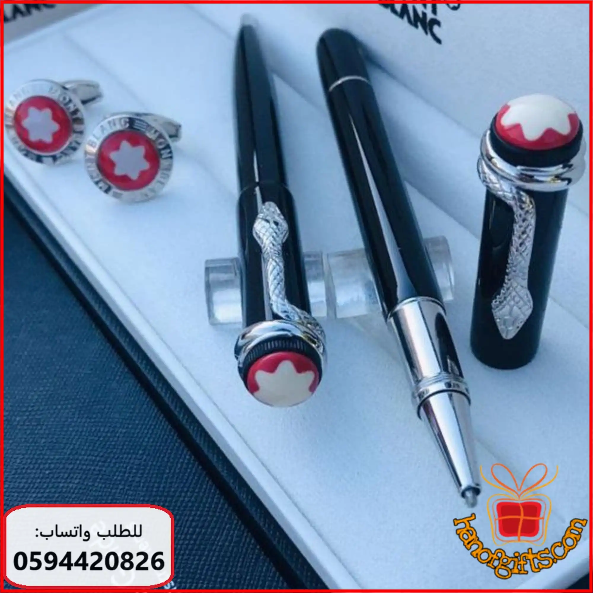 قلم مونت بلانك الثعبان اسود لامع مع فضي