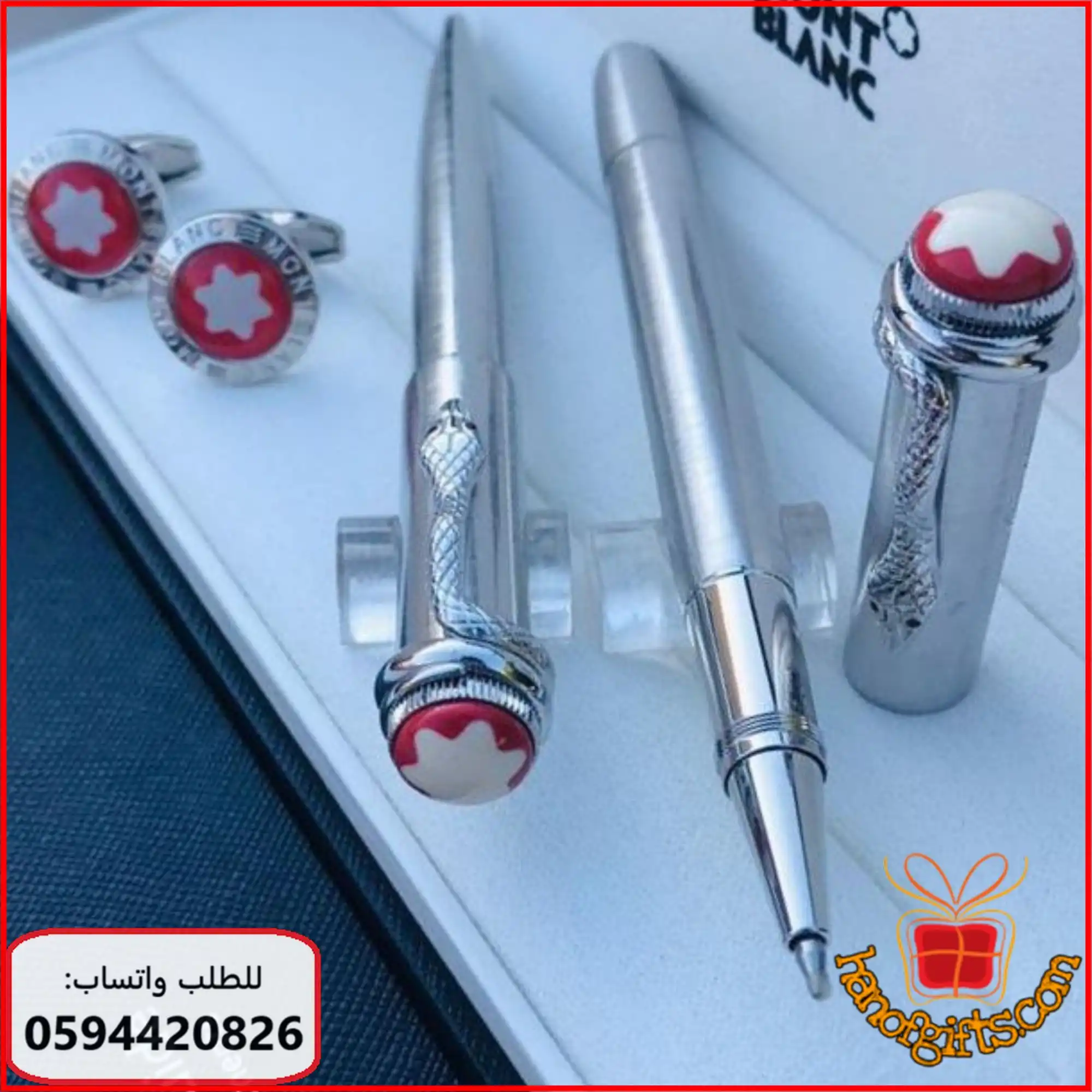 قلم مونت بلانك الثعبان فضي كامل لامع