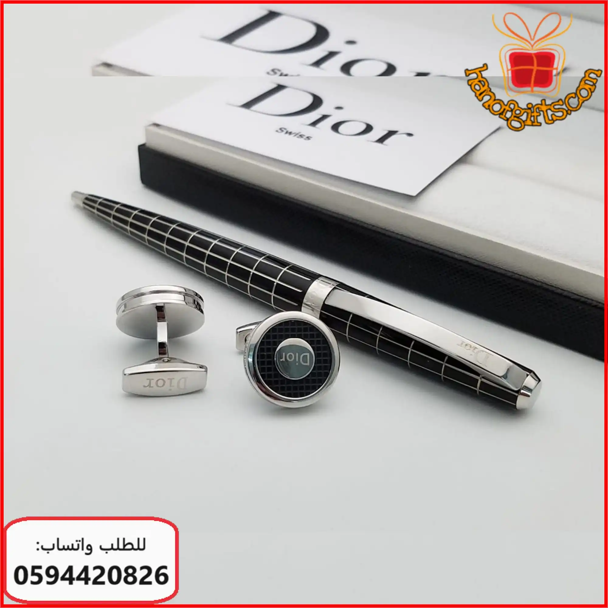 قلم ديور اسود بنقش مربعات فضي