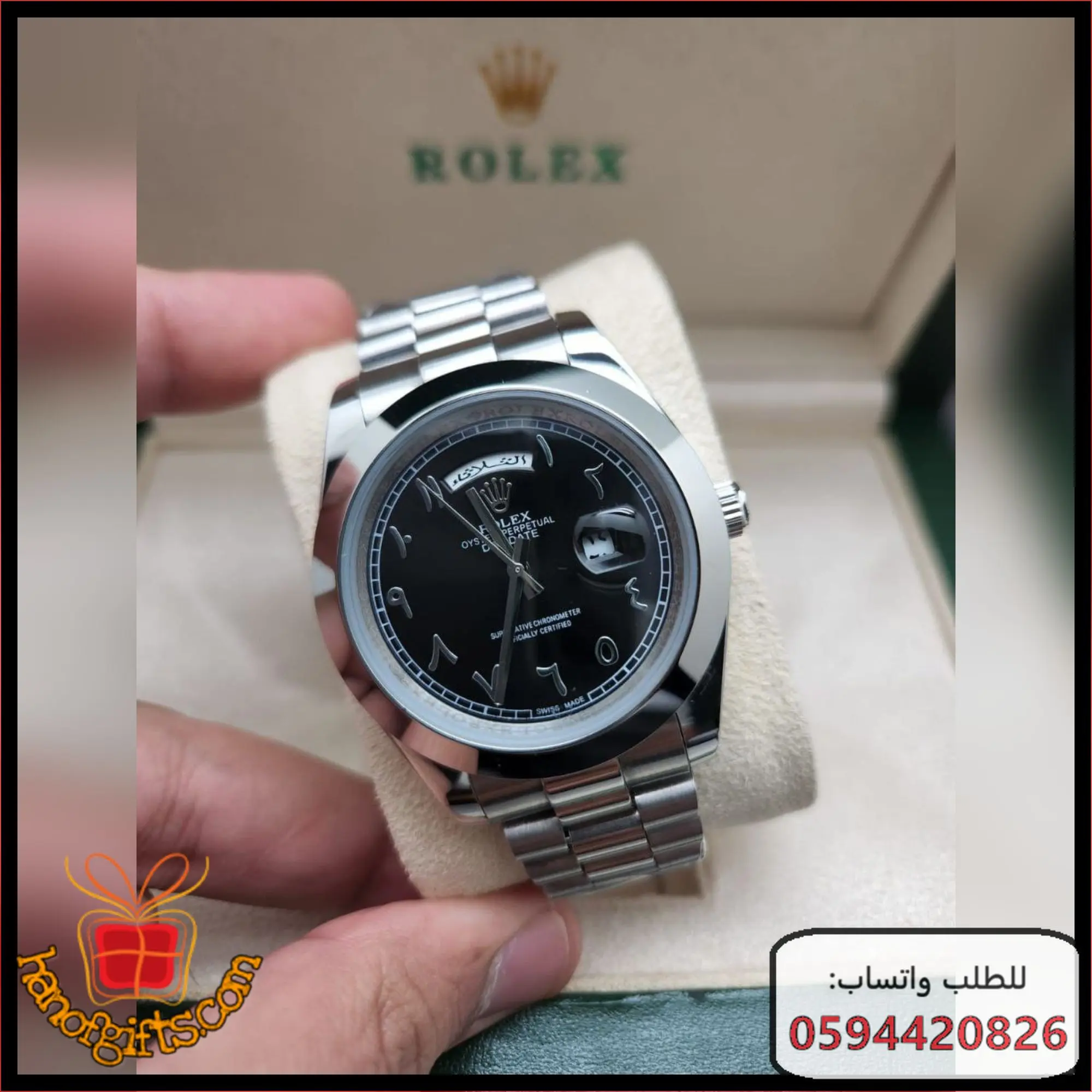 ساعات رولكس رجالي ROLEX درجه اولى ارقام عربي مع علبه