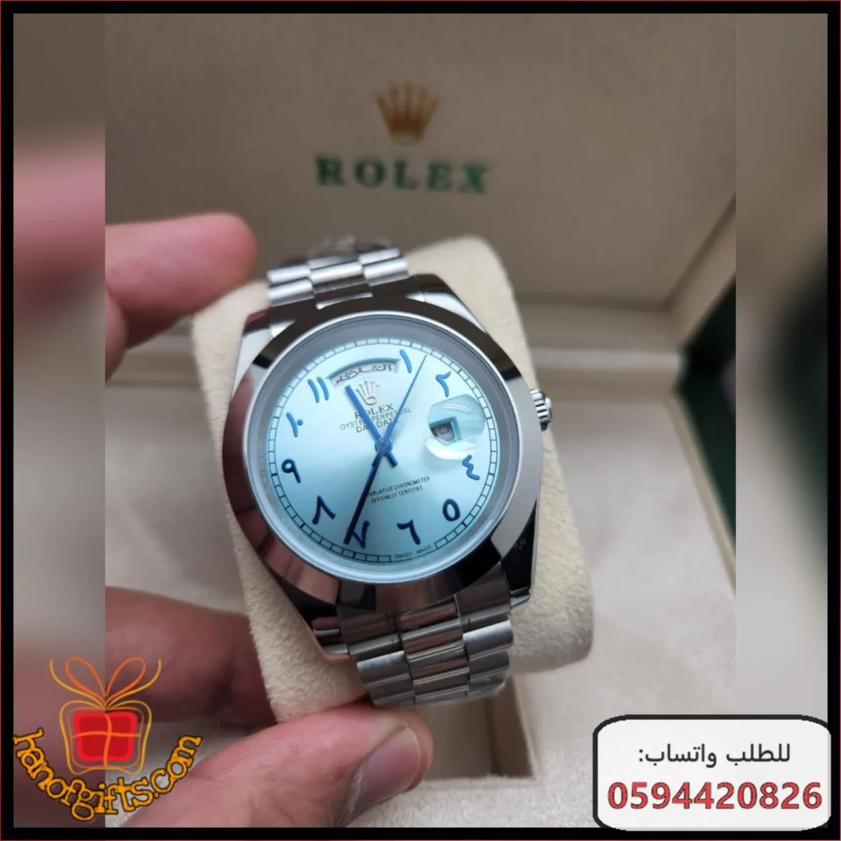 ساعات رولكس رجالي ROLEX درجه اولى ارقام عربي مع علبه