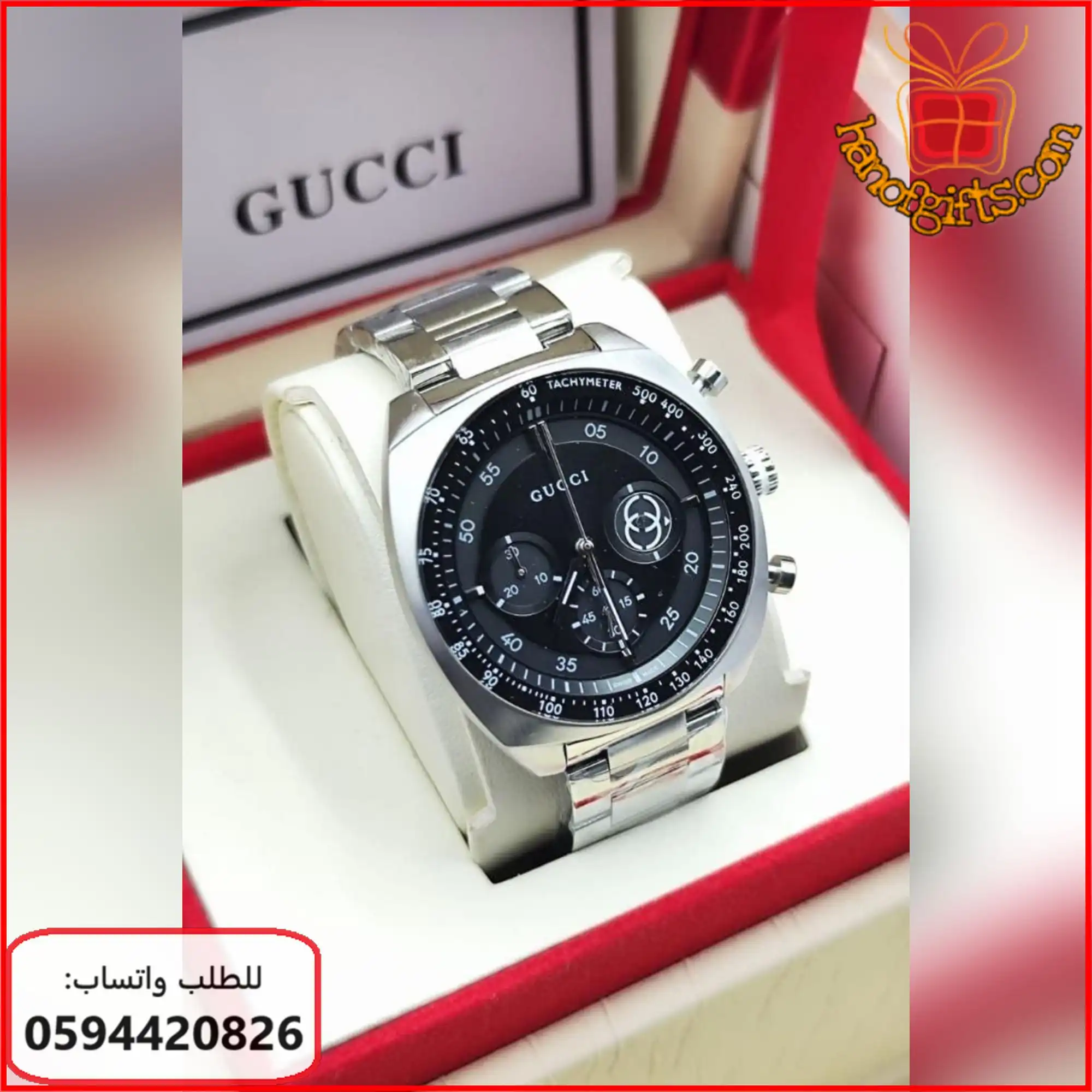 ساعة GUCCI كرونوغراف بالمينا الأسود