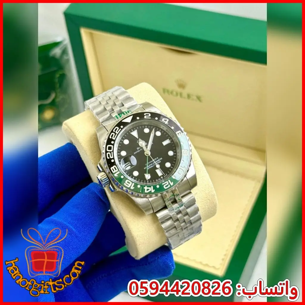 ساعة Rolex رجالية GMT 2 مينا أسود بإطار أخضر وأسود
