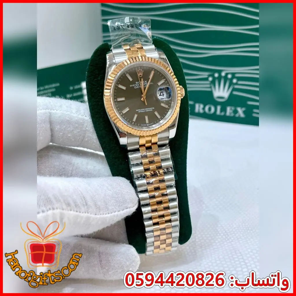 ساعة Rolex Datejust رجالية مقاس 36 ثنائي اللون فضي وذهبي – مينا بني بإطار مسنن