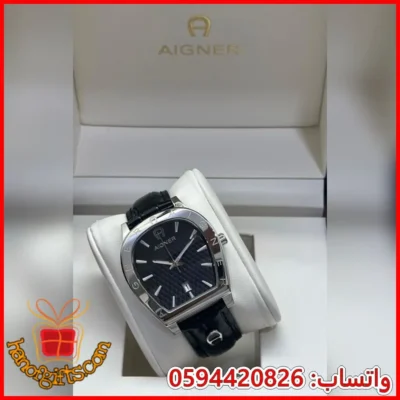 ساعة Aigner رجالي جلد سوداء اطار فضي