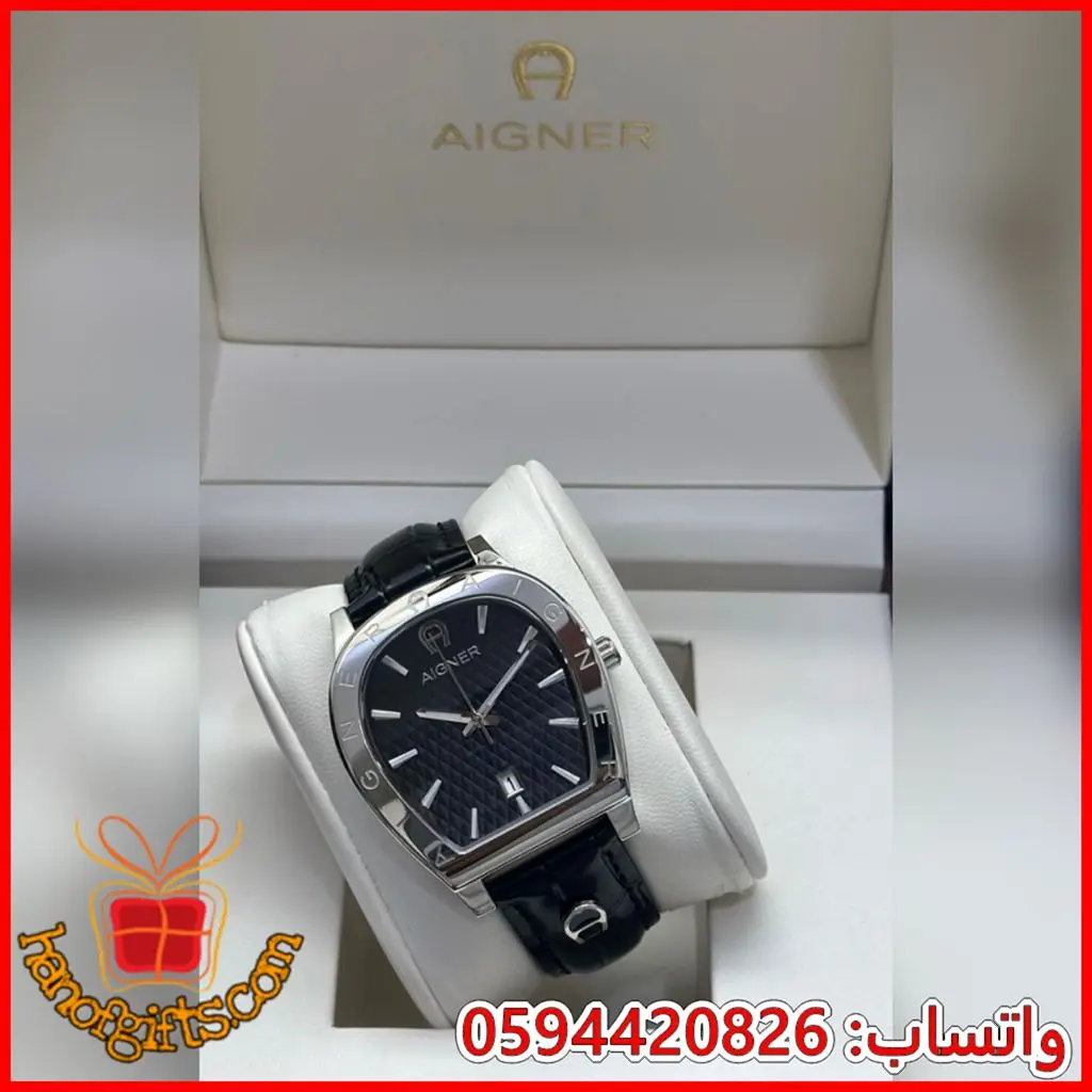 ساعة Aigner رجالي جلد سوداء اطار فضي