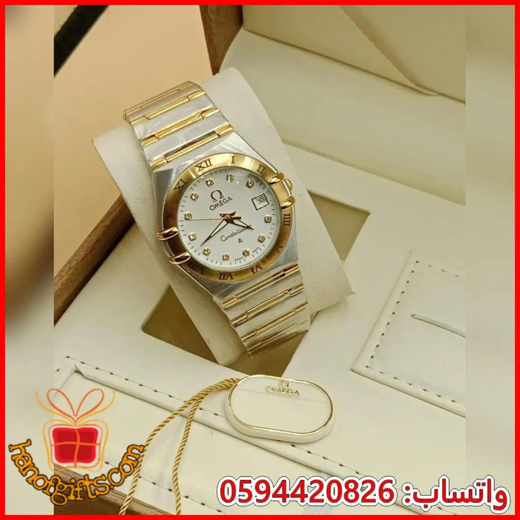 ساعة اوميقا رجالية مينا أبيض مع مؤشرات لامعة