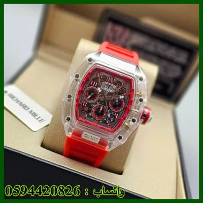 ساعة Richard Mille رجالية ستايل شفاف احمر