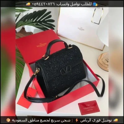 شنطة Valentino Garavani السوداء مع كرستال لامع